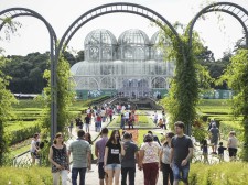 Tapumes trazem imagem da estufa e informações aos visitantes no Jardim Botânico.
Curitiba,21/01/2019.
Foto: Luiz Costa /SMCS.