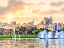 Sao Paulo skyline from Parque Ibirapuera park in Brazil