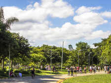 Sao Paulo , Brazil, January 20, 2012, People in Villa Lobos Park. The park is a good place for walkers, cycling and an oasis for the skaters.